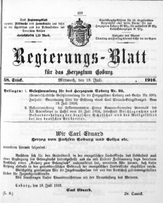 Regierungs-Blatt für das Herzogtum Coburg (Coburger Regierungs-Blatt) Mittwoch 19. Juli 1916