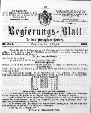 Regierungs-Blatt für das Herzogtum Coburg (Coburger Regierungs-Blatt) Samstag 19. August 1916