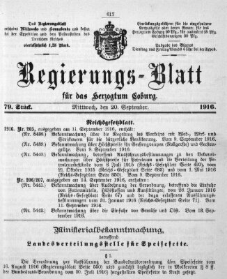 Regierungs-Blatt für das Herzogtum Coburg (Coburger Regierungs-Blatt) Mittwoch 20. September 1916