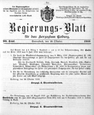 Regierungs-Blatt für das Herzogtum Coburg (Coburger Regierungs-Blatt) Samstag 28. Oktober 1916