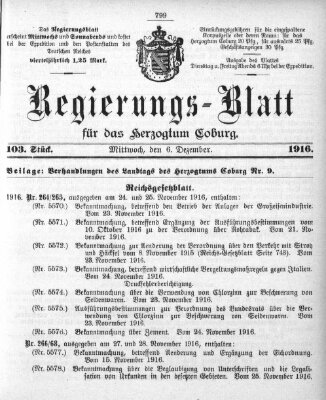 Regierungs-Blatt für das Herzogtum Coburg (Coburger Regierungs-Blatt) Mittwoch 6. Dezember 1916