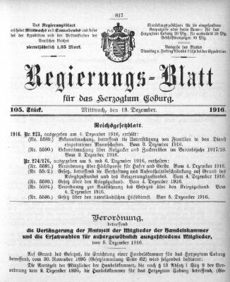 Regierungs-Blatt für das Herzogtum Coburg (Coburger Regierungs-Blatt) Mittwoch 13. Dezember 1916