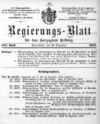 Regierungs-Blatt für das Herzogtum Coburg (Coburger Regierungs-Blatt) Samstag 23. Dezember 1916