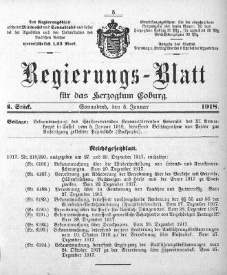 Regierungs-Blatt für das Herzogtum Coburg (Coburger Regierungs-Blatt) Samstag 5. Januar 1918