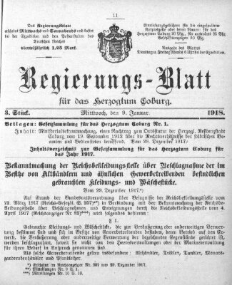 Regierungs-Blatt für das Herzogtum Coburg (Coburger Regierungs-Blatt) Mittwoch 9. Januar 1918