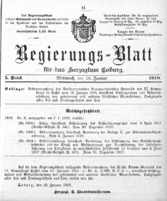 Regierungs-Blatt für das Herzogtum Coburg (Coburger Regierungs-Blatt) Mittwoch 16. Januar 1918