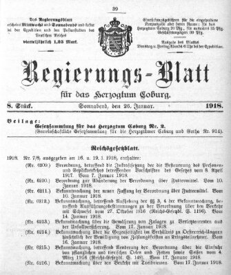 Regierungs-Blatt für das Herzogtum Coburg (Coburger Regierungs-Blatt) Samstag 26. Januar 1918