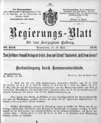 Regierungs-Blatt für das Herzogtum Coburg (Coburger Regierungs-Blatt) Samstag 18. Mai 1918