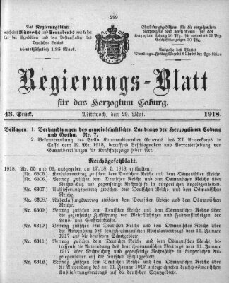 Regierungs-Blatt für das Herzogtum Coburg (Coburger Regierungs-Blatt) Mittwoch 29. Mai 1918