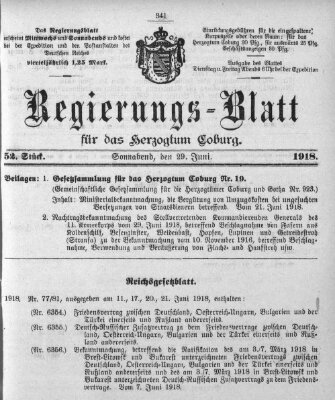 Regierungs-Blatt für das Herzogtum Coburg (Coburger Regierungs-Blatt) Samstag 29. Juni 1918