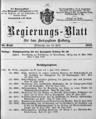 Regierungs-Blatt für das Herzogtum Coburg (Coburger Regierungs-Blatt) Mittwoch 10. Juli 1918