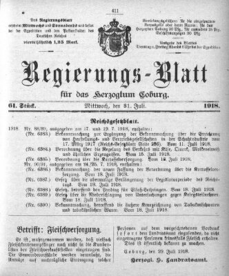 Regierungs-Blatt für das Herzogtum Coburg (Coburger Regierungs-Blatt) Mittwoch 31. Juli 1918