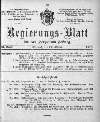 Regierungs-Blatt für das Herzogtum Coburg (Coburger Regierungs-Blatt) Mittwoch 23. Oktober 1918