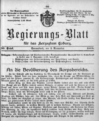 Regierungs-Blatt für das Herzogtum Coburg (Coburger Regierungs-Blatt) Samstag 2. November 1918