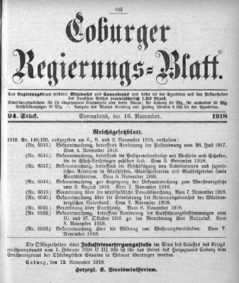 Coburger Regierungs-Blatt Samstag 16. November 1918