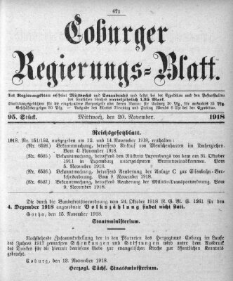 Coburger Regierungs-Blatt Mittwoch 20. November 1918