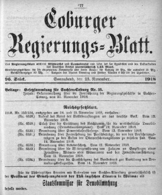 Coburger Regierungs-Blatt Samstag 23. November 1918