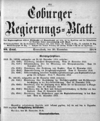 Coburger Regierungs-Blatt Samstag 30. November 1918