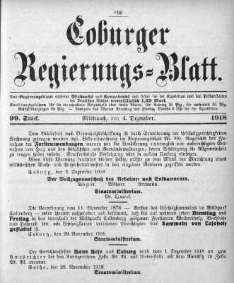 Coburger Regierungs-Blatt Mittwoch 4. Dezember 1918