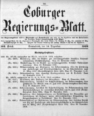 Coburger Regierungs-Blatt Samstag 14. Dezember 1918