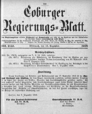 Coburger Regierungs-Blatt Mittwoch 18. Dezember 1918