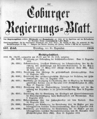 Coburger Regierungs-Blatt Dienstag 31. Dezember 1918