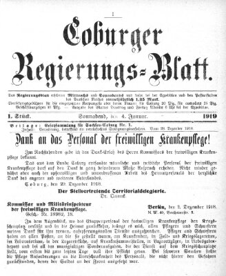 Coburger Regierungs-Blatt Samstag 4. Januar 1919