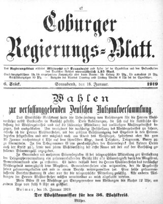 Coburger Regierungs-Blatt Samstag 18. Januar 1919