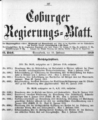 Coburger Regierungs-Blatt Samstag 15. Februar 1919