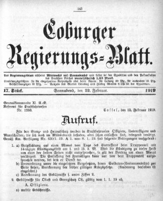 Coburger Regierungs-Blatt Samstag 22. Februar 1919