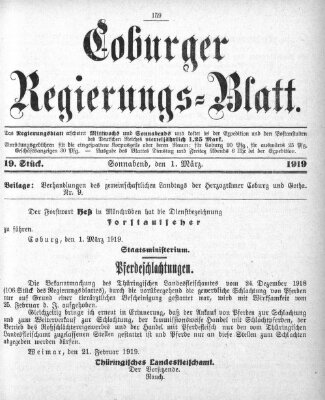 Coburger Regierungs-Blatt Samstag 1. März 1919