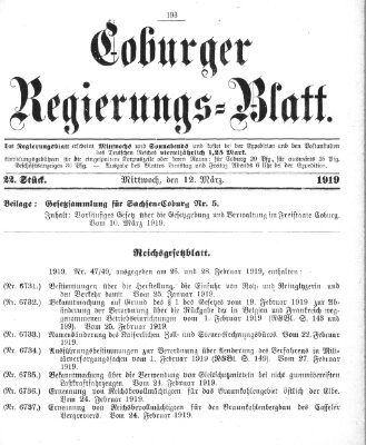 Coburger Regierungs-Blatt Mittwoch 12. März 1919