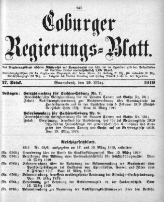 Coburger Regierungs-Blatt Samstag 29. März 1919