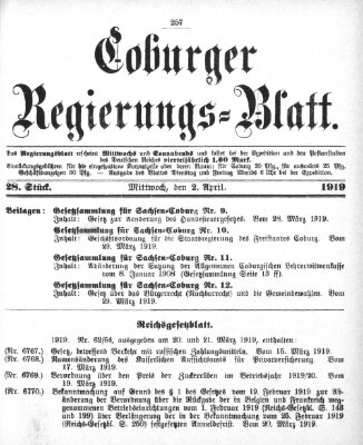 Coburger Regierungs-Blatt Mittwoch 2. April 1919