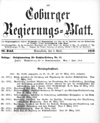 Coburger Regierungs-Blatt Samstag 5. April 1919