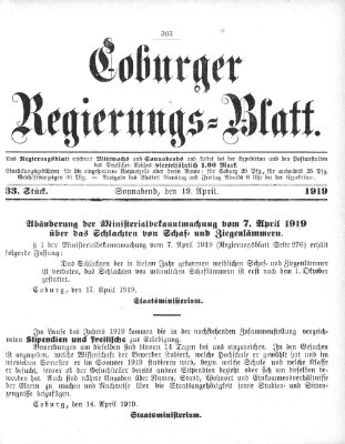 Coburger Regierungs-Blatt Samstag 19. April 1919