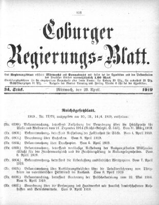 Coburger Regierungs-Blatt Mittwoch 23. April 1919