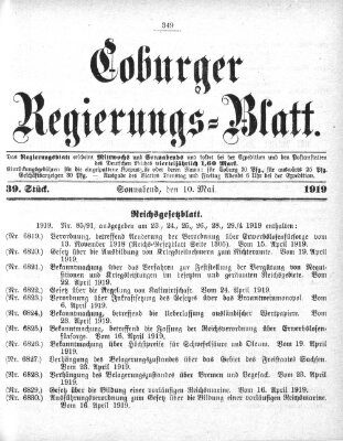 Coburger Regierungs-Blatt Samstag 10. Mai 1919