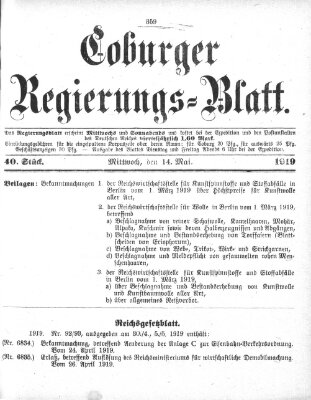 Coburger Regierungs-Blatt Mittwoch 14. Mai 1919