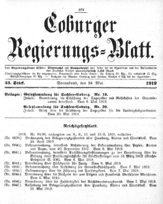 Coburger Regierungs-Blatt Samstag 24. Mai 1919