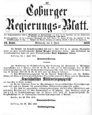 Coburger Regierungs-Blatt Mittwoch 4. Juni 1919