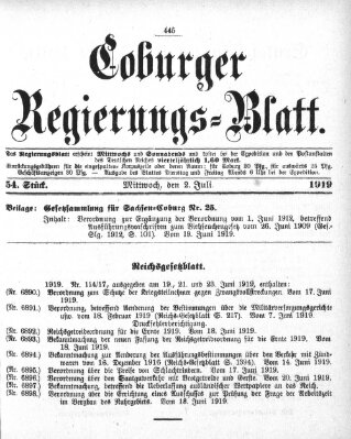 Coburger Regierungs-Blatt Mittwoch 2. Juli 1919