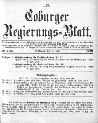 Coburger Regierungs-Blatt Mittwoch 9. Juli 1919