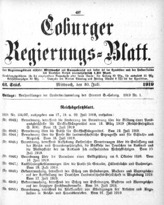 Coburger Regierungs-Blatt Mittwoch 30. Juli 1919