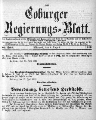 Coburger Regierungs-Blatt Mittwoch 6. August 1919