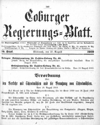 Coburger Regierungs-Blatt Mittwoch 27. August 1919