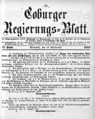 Coburger Regierungs-Blatt Mittwoch 10. September 1919