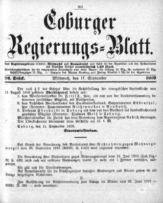 Coburger Regierungs-Blatt Mittwoch 17. September 1919