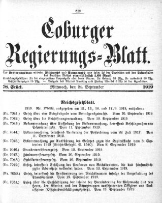 Coburger Regierungs-Blatt Mittwoch 24. September 1919