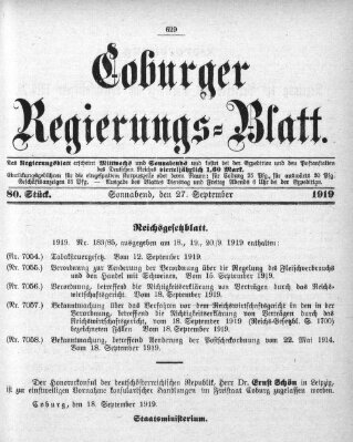 Coburger Regierungs-Blatt Samstag 27. September 1919